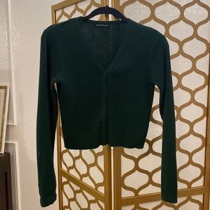 Green cardigan, ribbed, long sleeve